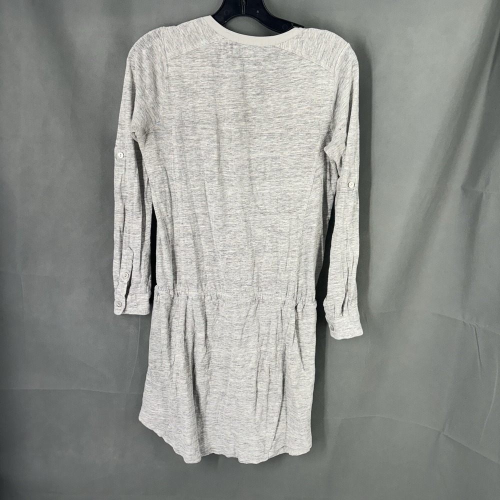 Vince Dress Womens XS  Gray Linen Henley Shirtdress Roll Sleeves Tie Waist - Picture 7 of 10
